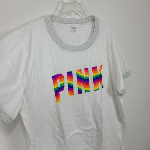 Victoria's Secret PINK Rainbow Pride Short Sleeve Campus Ringer Tee T-Shirt XXL - Picture 4 of 7